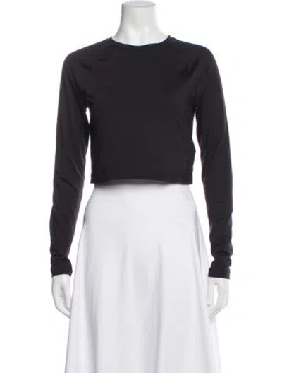 Pre-owned On Crew Neck Lg Sleeve Crop Top In Blue
