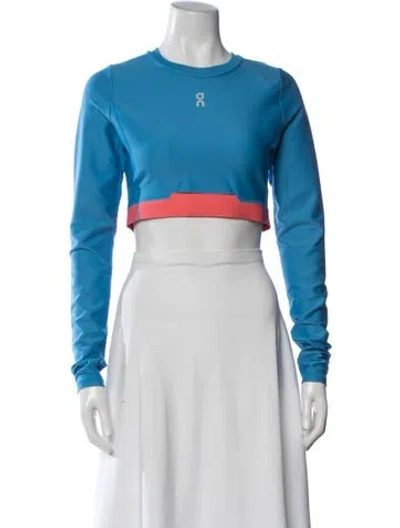 Pre-owned On Crew Neck Lg Sleeve Crop Top In Blue