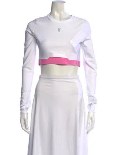Pre-owned On Crew Neck Lg Sleeve Crop Top In White