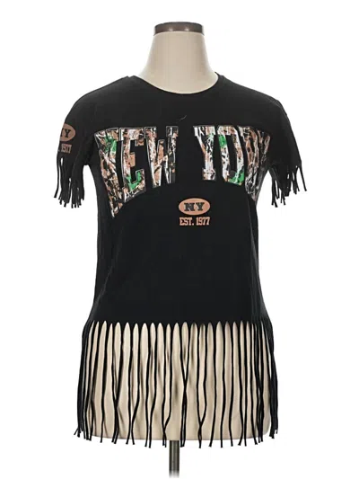 Pre-owned On Fire Short Sleeve Top Black Crew Neck Tops