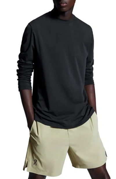 On Focus Lg Sleeve Pima Cott Blend T-shirt In Black