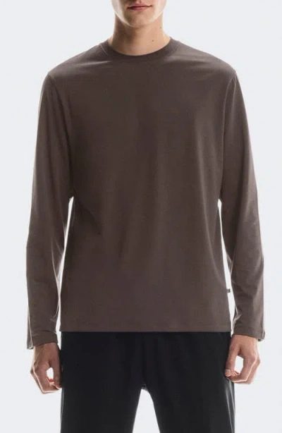 On Focus Lg Sleeve Pima Cott Blend T-shirt In Brown