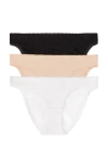 On Gossamer 3-pack Cotton Hip Bikinis In Black/white/champagne