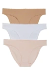 On Gossamer Cabana Cotton Blend Stretch Hip Bikinis, Set Of 3 In Champagne/blush/white