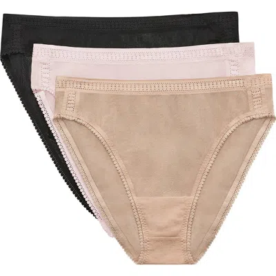 On Gossamer 3-pack Mesh High Cut Briefs In Blackchampagnemauvechalk
