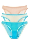 On Gossamer 3-pack Mesh Hip Bikinis In Ambrosia/champagne/blue Mist