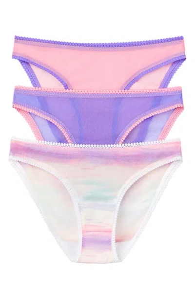 On Gossamer 3-pack Mesh Hip Bikinis In Iris/sunset Stripe/sea Pink
