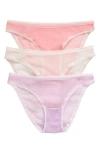 On Gossamer 3-pack Mesh Hip Bikinis In Lupine/mauve/soft Coral