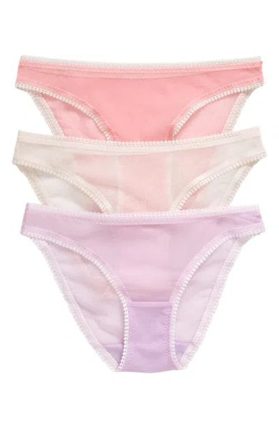 On Gossamer 3-pack Mesh Hip Bikinis In Lupine/mauve/soft Coral