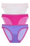 On Gossamer 3-pack Mesh Hip Bikinis In Veryperi,roseviolet