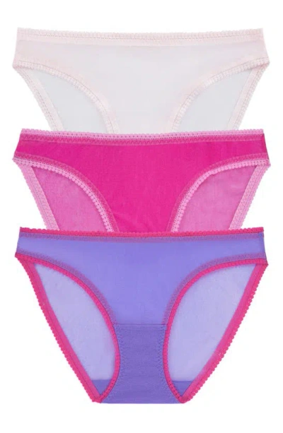 On Gossamer 3-pack Mesh Hip Bikinis In Veryperirose Violetmauve Chalk