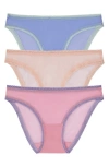 On Gossamer 3-pack Mesh Hip Bikinis In Purple Multi