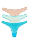 On Gossamer 3-pack Mesh Thongs In Ambrosia/ Champagne/ Blue Mist