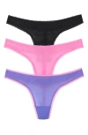 On Gossamer 3-pack Mesh Thongs In Black/pink Cosmos/bajaj Blue
