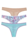 On Gossamer Hip G Thongs, Set Of 3 In Champagne/blue Radiance/shadow