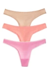 On Gossamer Ongossamer Hip G Pack Of 3 Thongs In Coral/purple/beige