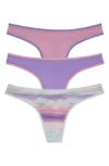 On Gossamer 3-pack Mesh Thongs In Iris Sunset/ Stripe/ Sea Pink