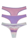 On Gossamer Ongossamer 3pk Hip-g Thong In Iris Sunset/stripe/sea Pink