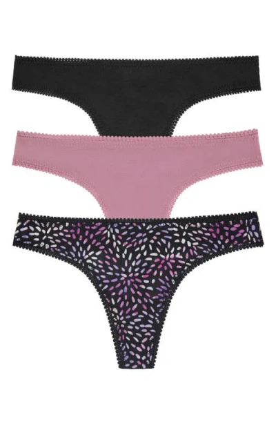 On Gossamer 3-pack Mesh Thongs In Black Confetti