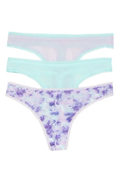 On Gossamer 3-pack Mesh Thongs In Paradise/orchid/violet
