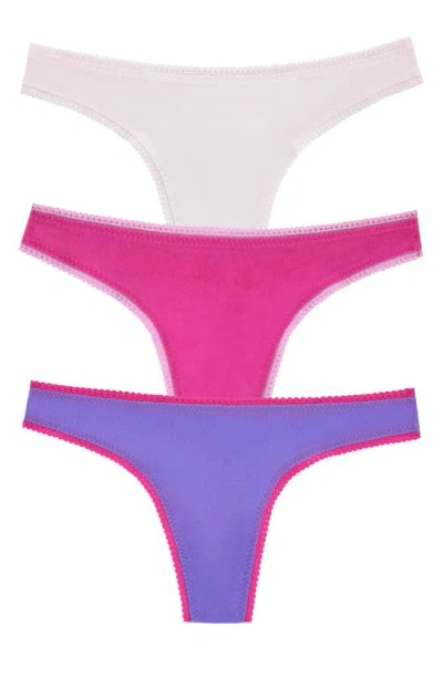 On Gossamer 3-pack Mesh Thongs In Very Perirose/ Violet Mauve / Chalk