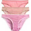 On Gossamer Mesh Bikinis, Set Of 3 In Champagne/pinkberry/coral