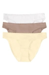 On Gossamer 3-pack Cotton Hip Bikinis In Brown