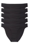 On Gossamer Cabana Cotton Bikinis, Set Of 5 In Black