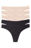 On Gossamer 5-pack Cabana Stretch Cotton Hip-g Thongs In Black,champagne