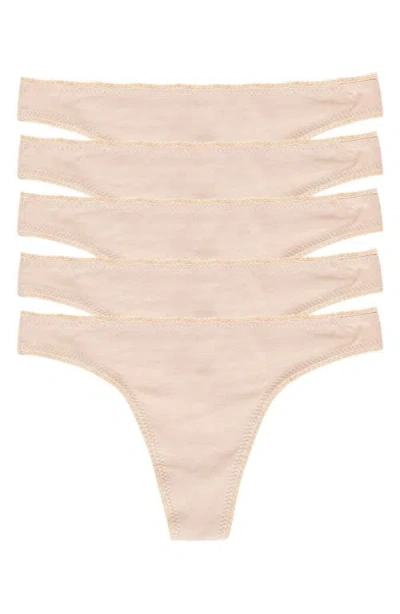 ON GOSSAMER ON GOSSAMER 5-PACK CABANA STRETCH COTTON HIP-G THONGS