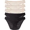 On Gossamer Mesh Hipster Bikinis, Set Of 5 In Black/champagne
