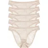 On Gossamer Mesh Hipster Bikinis, Set Of 5 In Champagne