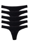On Gossamer Mesh High Cut Thongs, Set Of 5 In Black