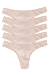 On Gossamer Mesh High Cut Thongs, Set Of 5 In Champagne