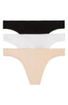 On Gossamer Cabana Cotton 3-pack Thongs In Blk/wt/chp