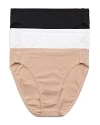 On Gossamer Cabana Cotton Assorted 3-pack High Cut Briefs In Black/white/chip