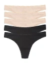 On Gossamer 5-pack Cabana Stretch Cotton Hip-g Thongs In Black/champagne