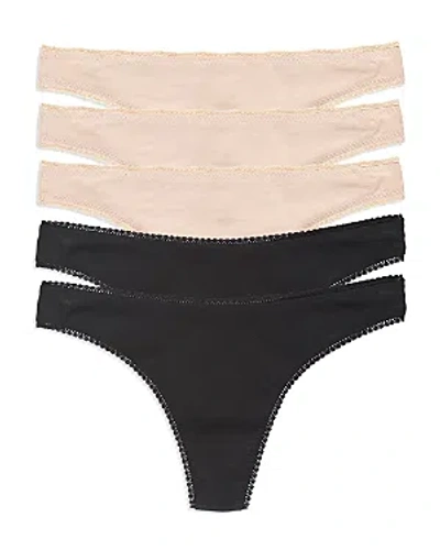 On Gossamer Women's Cabana Cotton Hip G Thong 5 Pack Underwear In Black,champagne