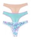 On Gossamer Hip G Thongs, Set Of 3 In Champagne/blue Radiance/shadow