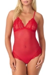 On Gossamer Luxe Lace & Mesh Bodysuit In Red