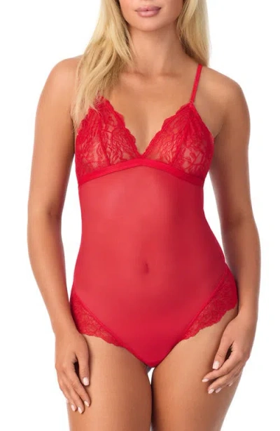 On Gossamer Luxe Lace & Mesh Bodysuit In Red