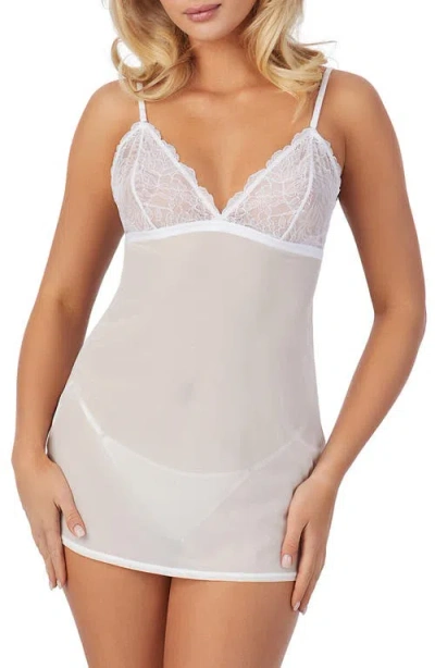 On Gossamer Luxe Lace Chemise & Thong Set In White