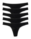 On Gossamer Mesh High Cut Thongs, Set Of 5 In Black