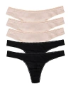 On Gossamer Mesh High Cut Thongs, Set Of 5 In Black/champagne