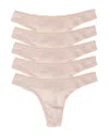 On Gossamer Mesh High Cut Thongs, Set Of 5 In Champagne