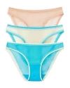 On Gossamer 3-pack Mesh Hip Bikinis In Amb/chp/bm