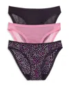 On Gossamer 3-pack Mesh Hip Bikinis In Black Confetti