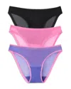 On Gossamer Mesh Hip Bikinis, Set Of 3 In Black/pink Cosmos/baja Blue
