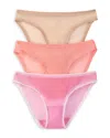 On Gossamer 3-pack Mesh Hip Bikinis In Champagne/pink Berry/sunkist Coral