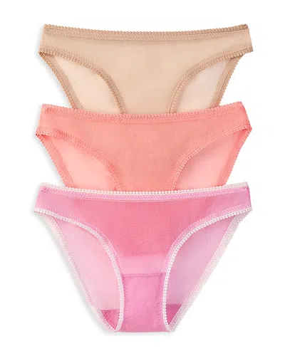 On Gossamer 3-pack Mesh Hip Bikinis In Champagne/pink Berry/sunkist Coral